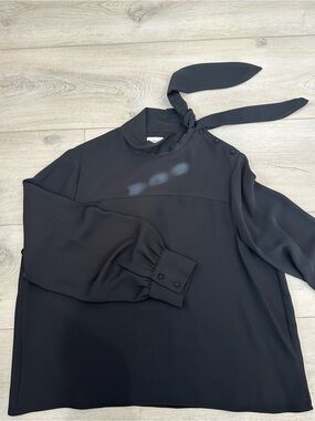 Wilfred Aritzia Black Tie Neck Blouse Balloon Sleeve Top Size L